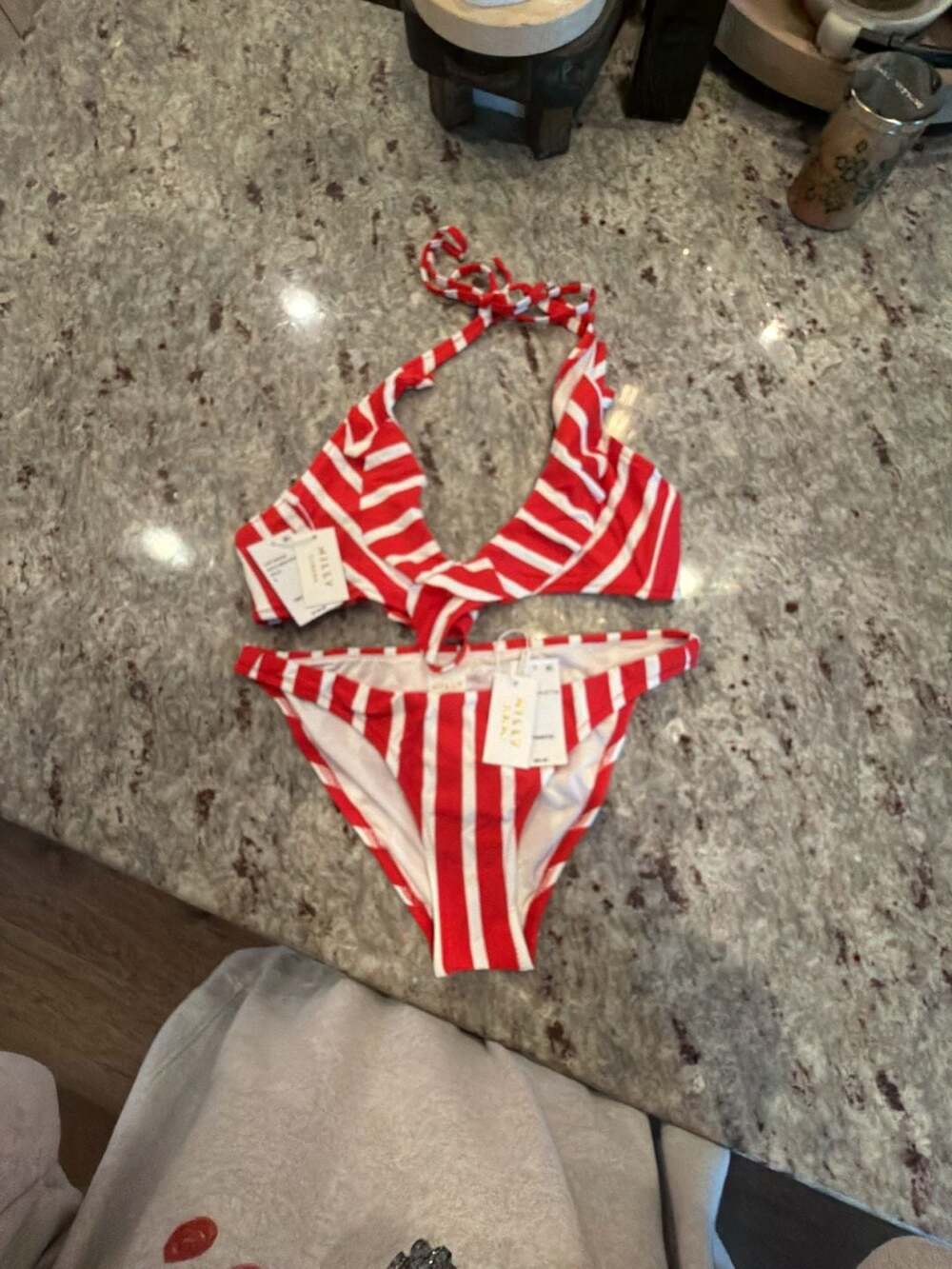 Milly Cabana Ruffle Wrap Bikini Set Red White Stripe Size S